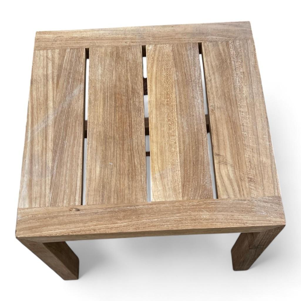 Restoration Hardware Teak Outdoor Side End Table, Natural Teak, Aegean Collection - Weathered Teak