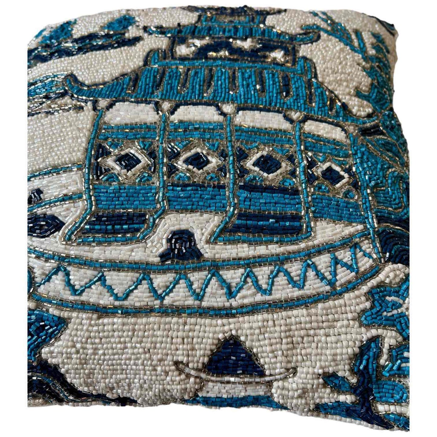 Chic Pagoda Chinoiserie Motif Beaded Decorative Accent Throw Pillow