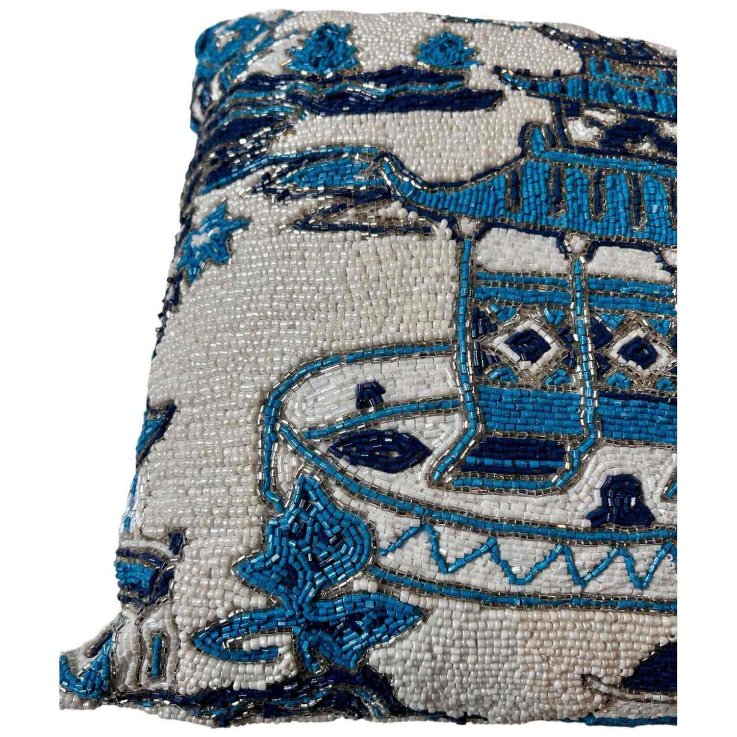 Chic Pagoda Chinoiserie Motif Beaded Decorative Accent Throw Pillow