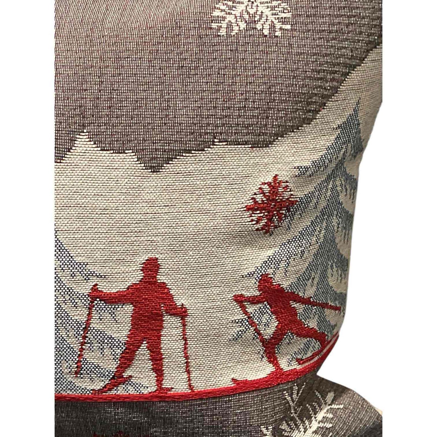 Luxury French Tapestry Lumbar Pillow by Rolande Du Dreuilh French Designer - Nude Color Skiing Motif, Christmas Decor Pillow