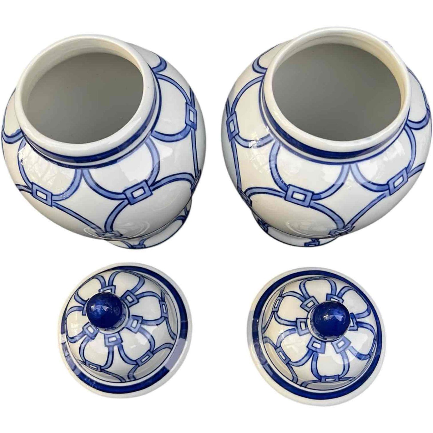 Pair of Hand-Painted Blue Loops Petite Ginger Jar Lidded