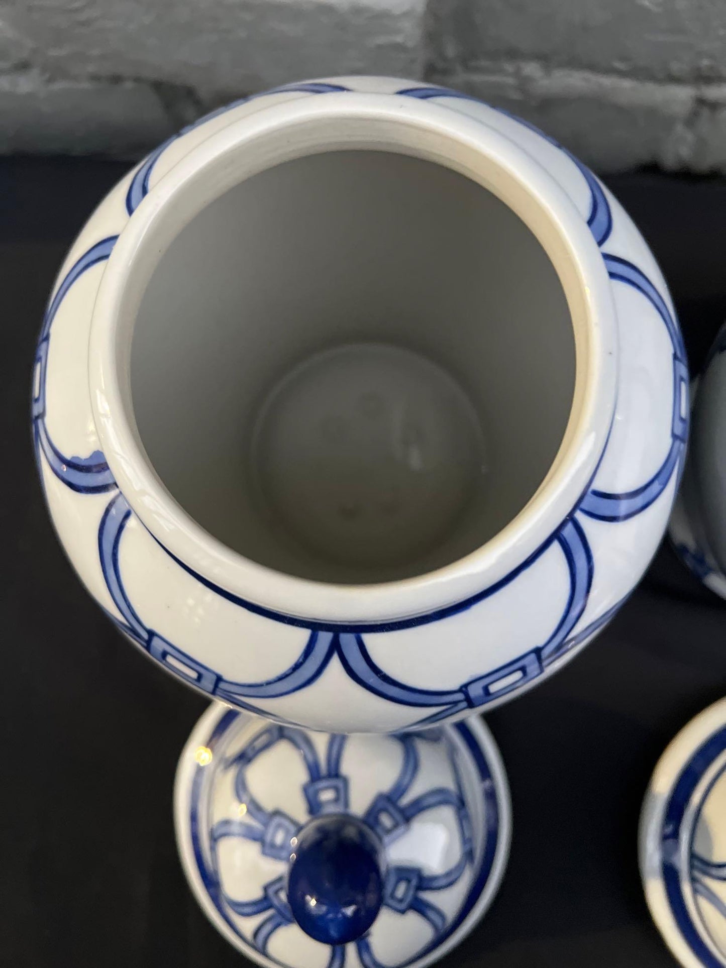 Pair of Hand-Painted Blue Loops Petite Ginger Jar Lidded
