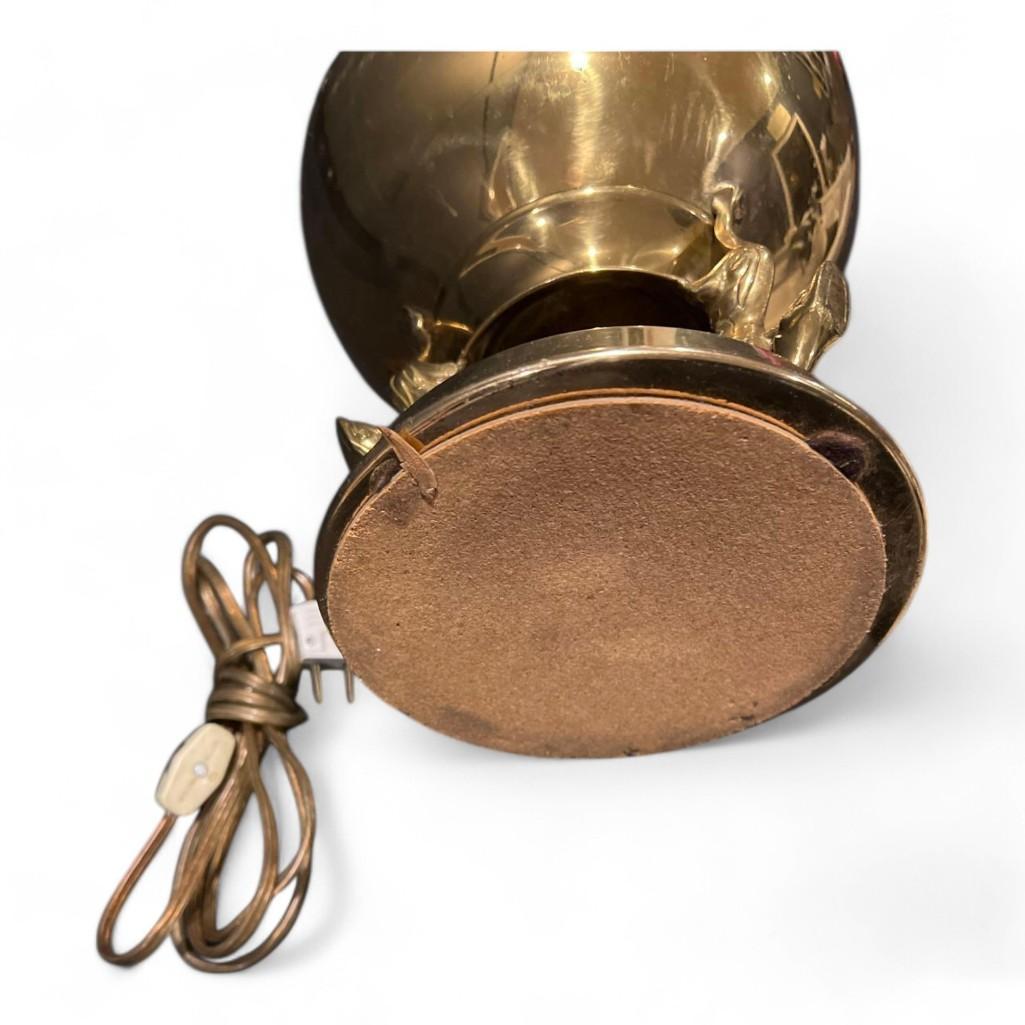 Brass Double Dragon Handle Brass Table Lamp, Vintage