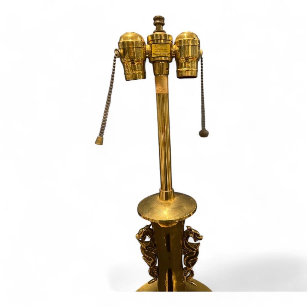 Brass Double Dragon Handle Brass Table Lamp, Vintage