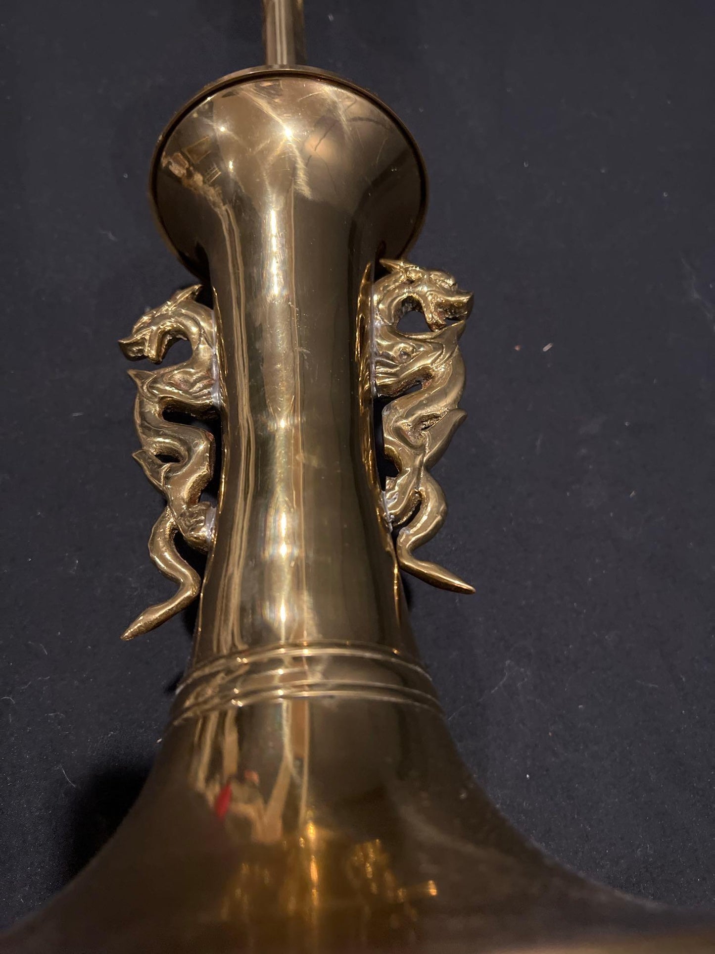 Brass Double Dragon Handle Brass Table Lamp, Vintage