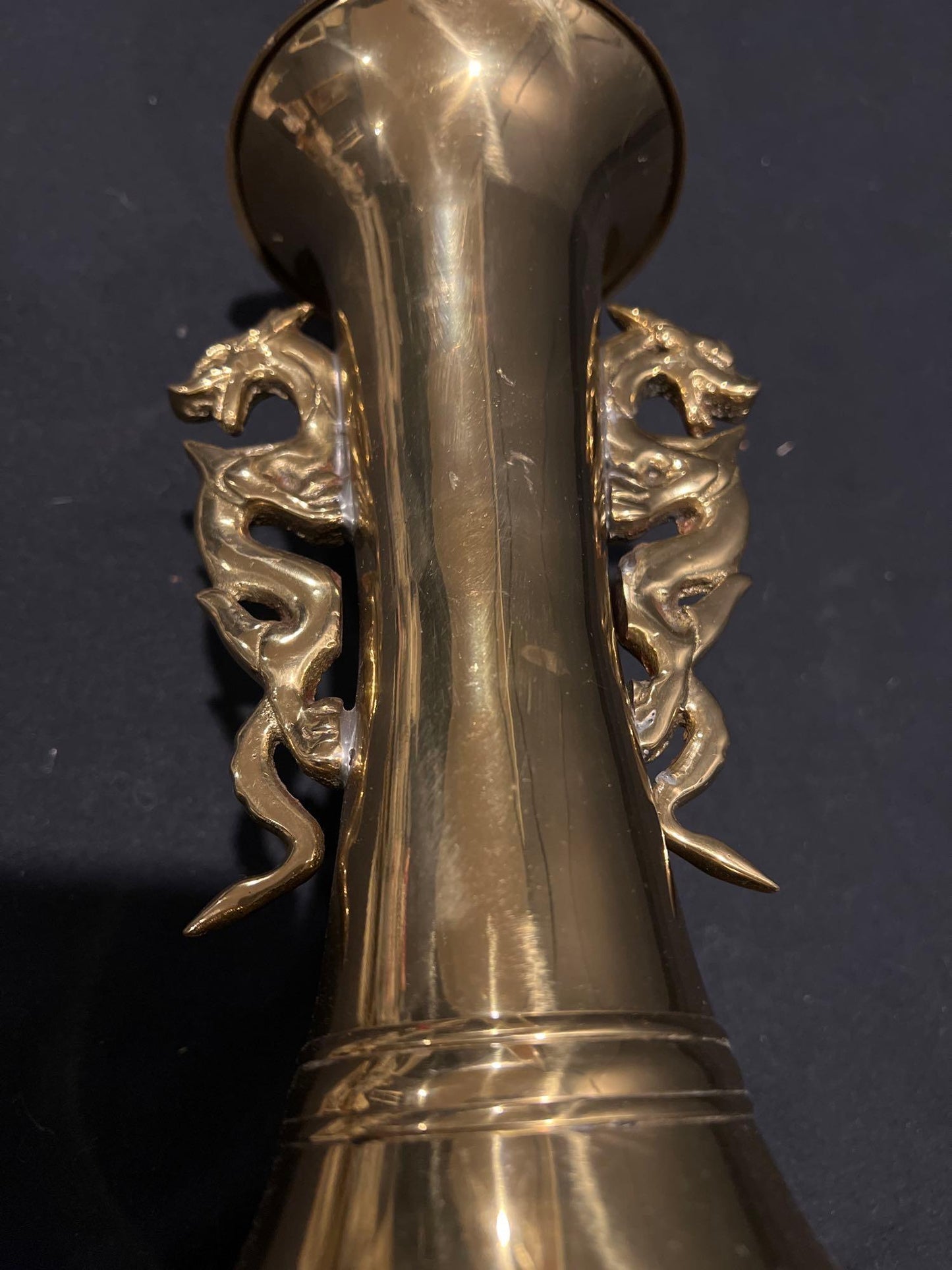 Brass Double Dragon Handle Brass Table Lamp, Vintage