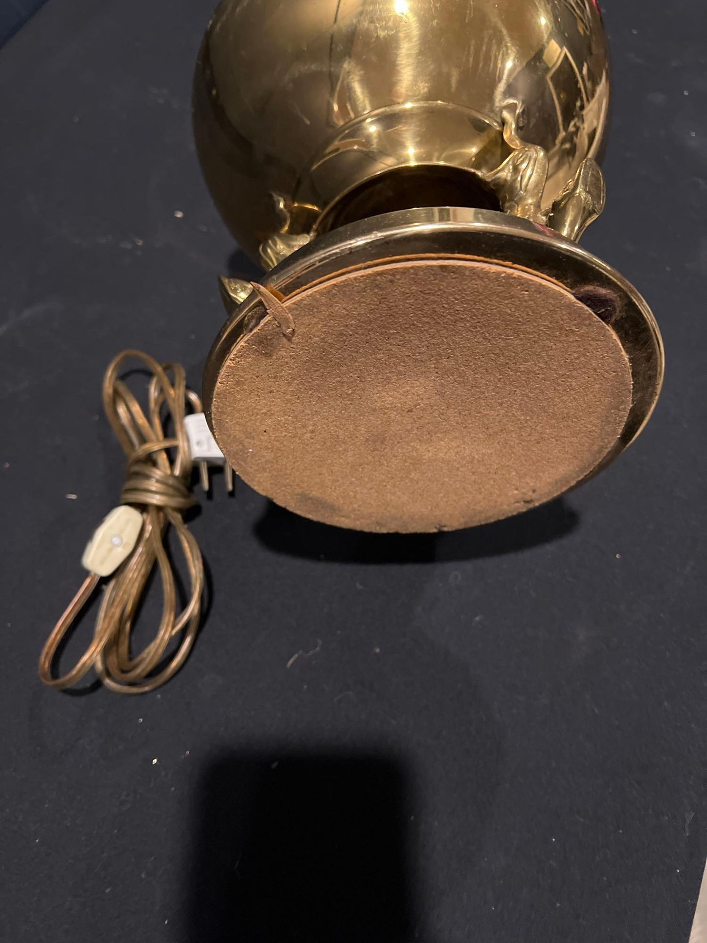 Brass Double Dragon Handle Brass Table Lamp, Vintage