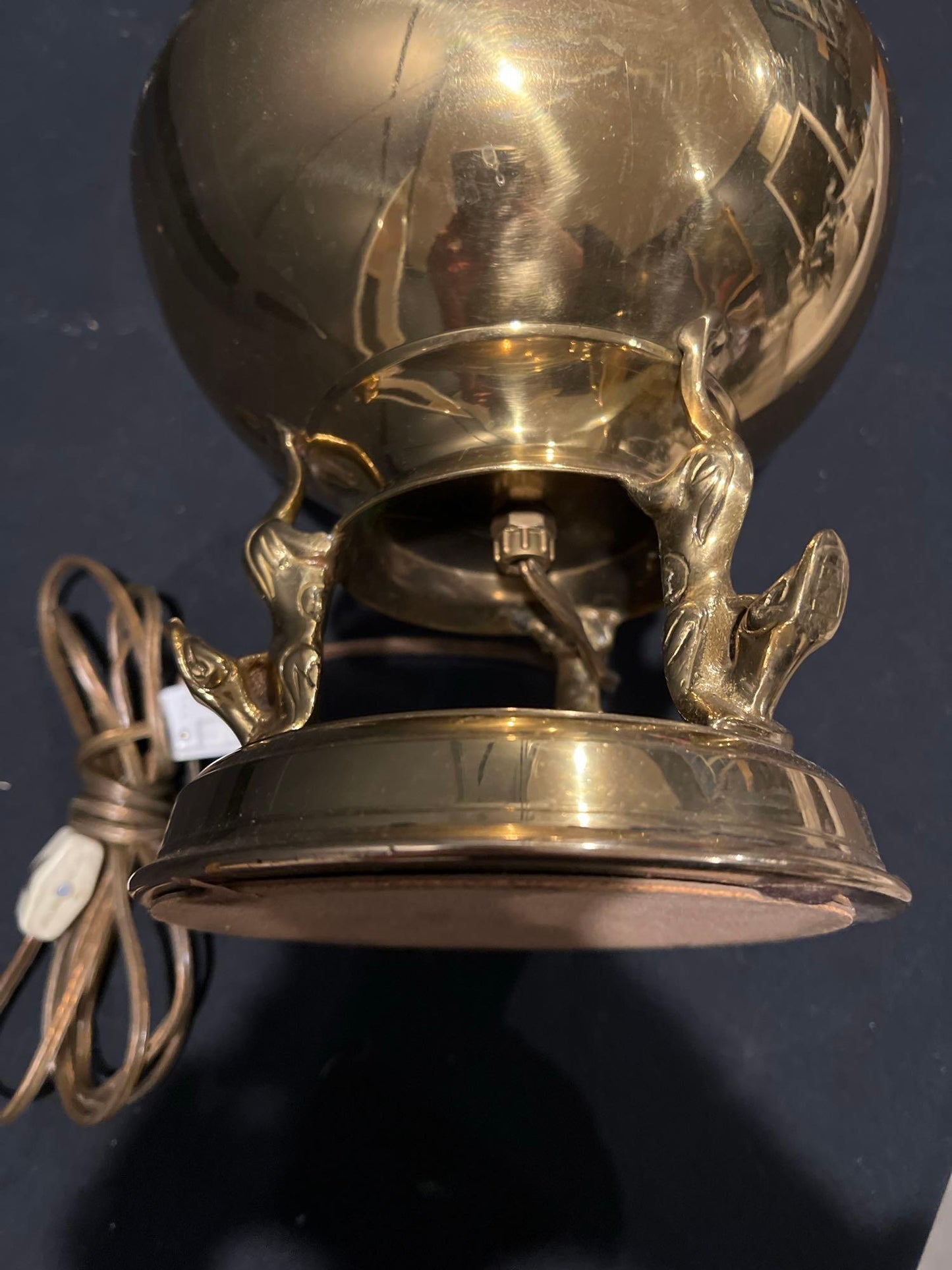 Brass Double Dragon Handle Brass Table Lamp, Vintage