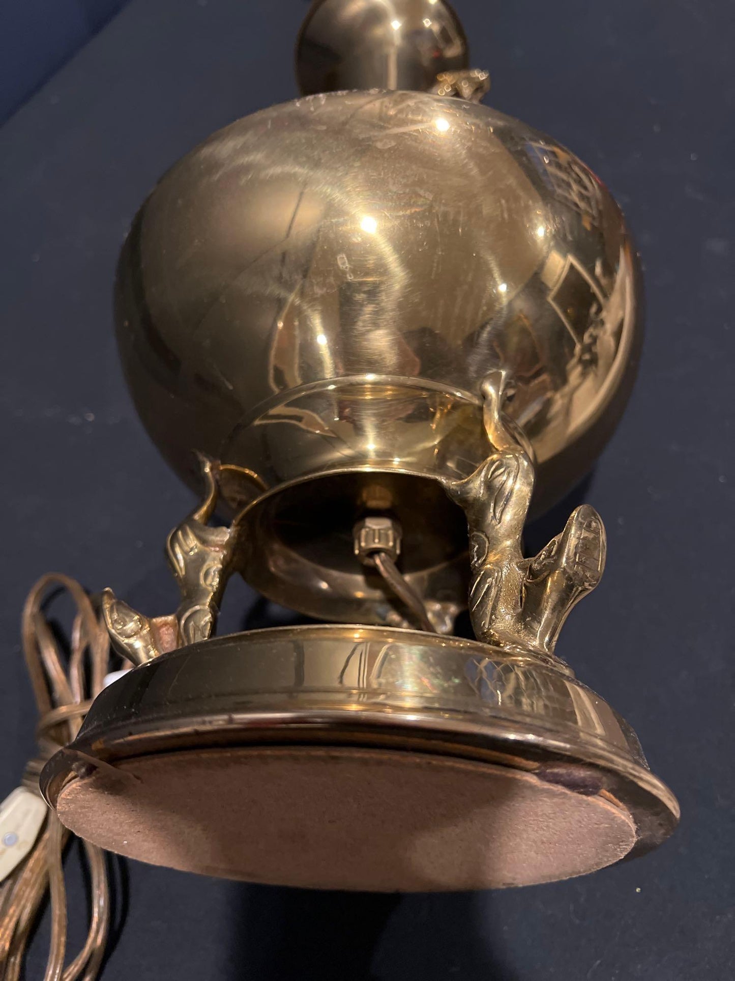 Brass Double Dragon Handle Brass Table Lamp, Vintage