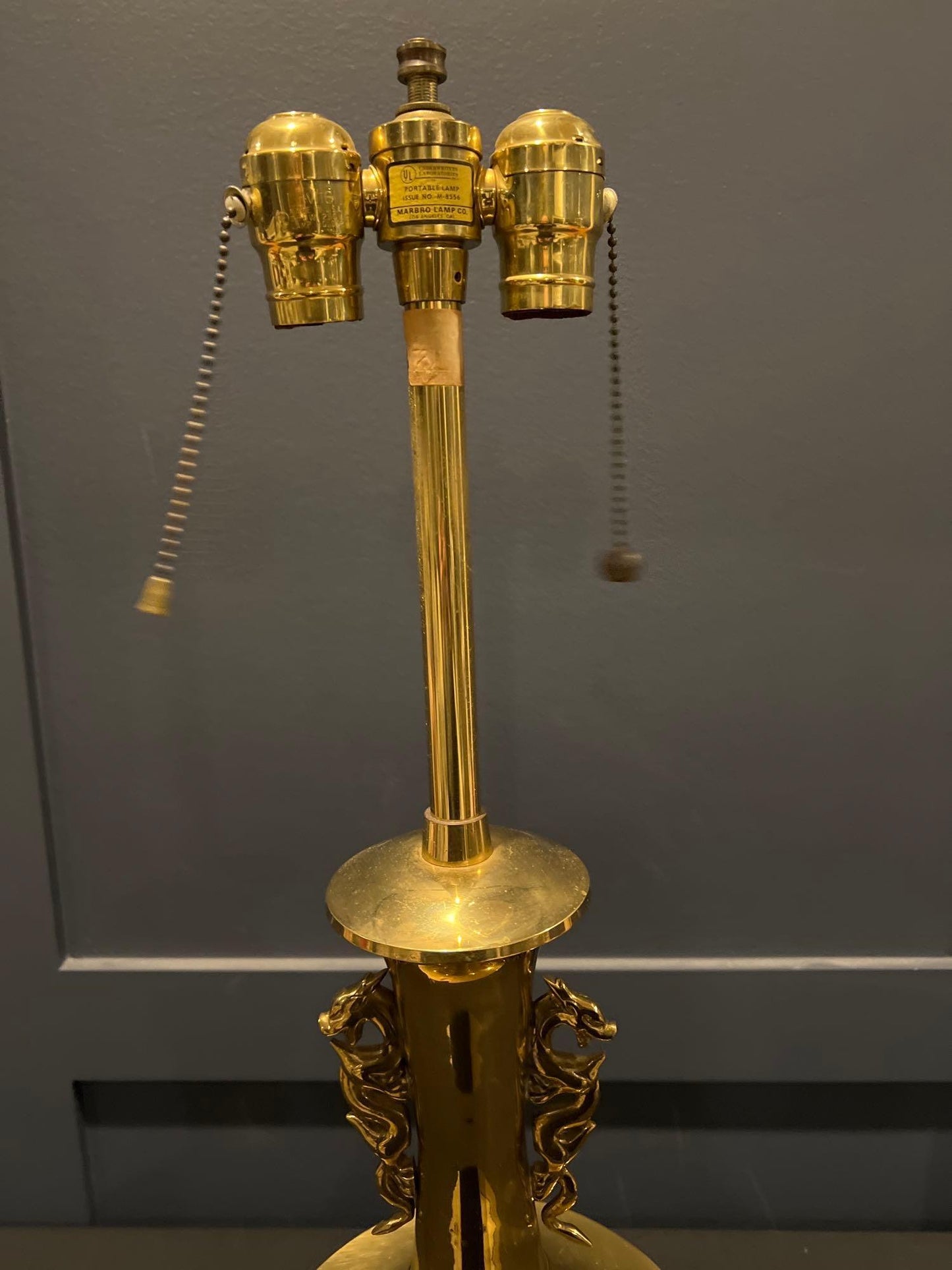 Brass Double Dragon Handle Brass Table Lamp, Vintage