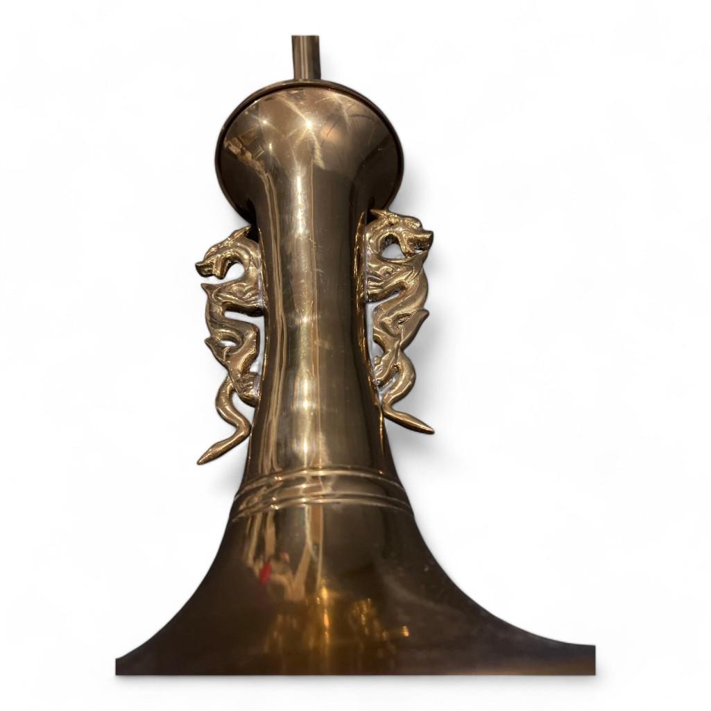 Brass Double Dragon Handle Brass Table Lamp, Vintage