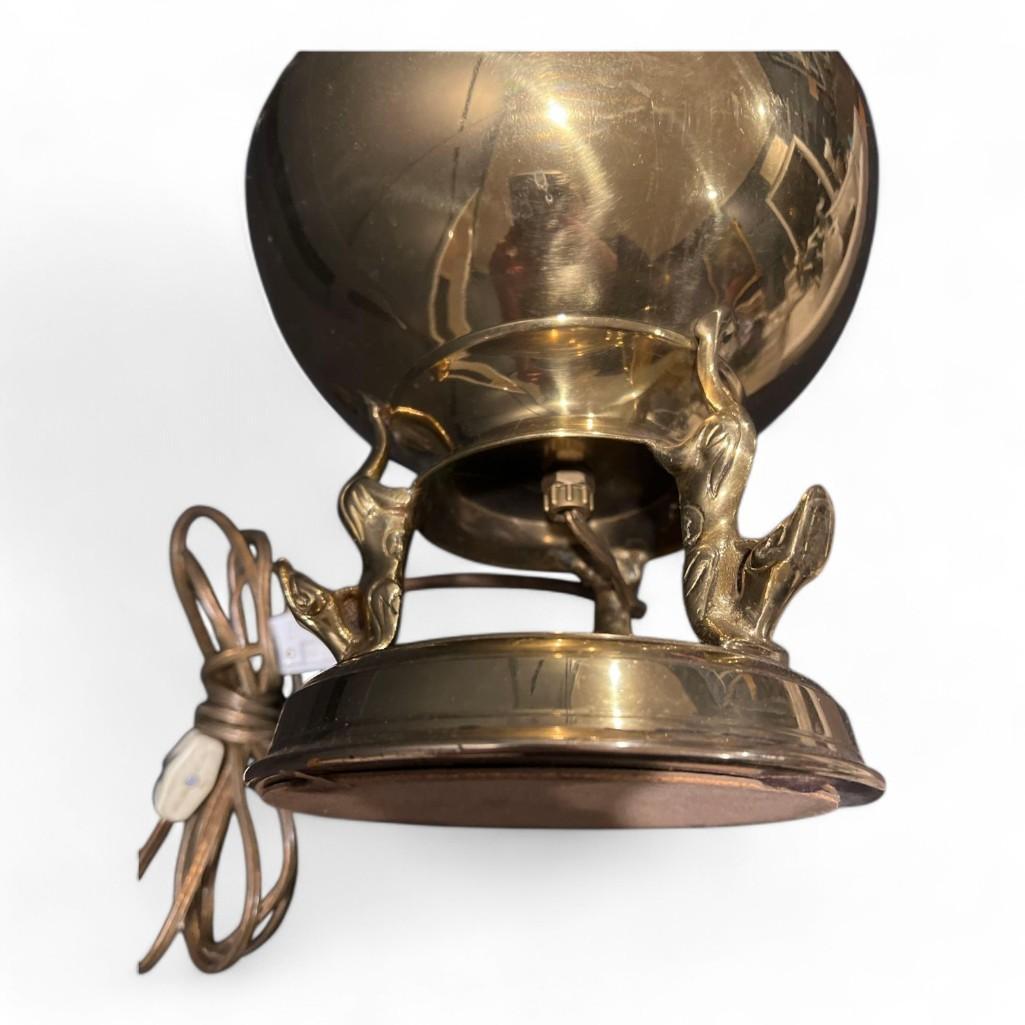 Brass Double Dragon Handle Brass Table Lamp, Vintage