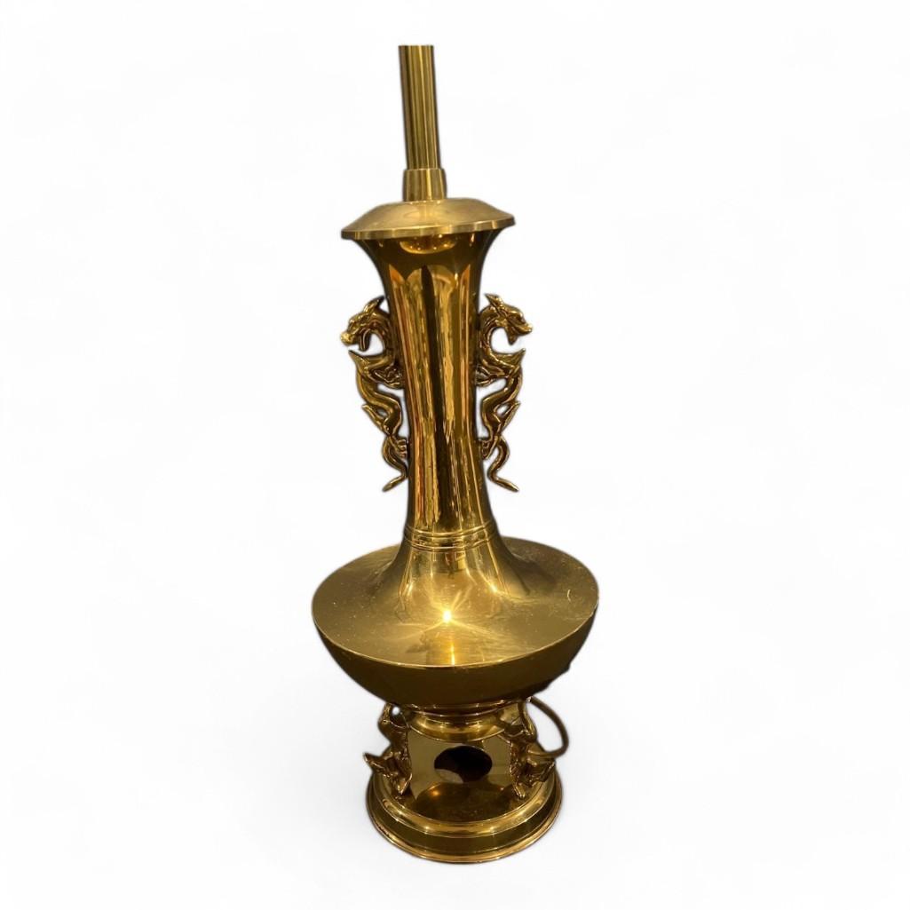 Brass Double Dragon Handle Brass Table Lamp, Vintage