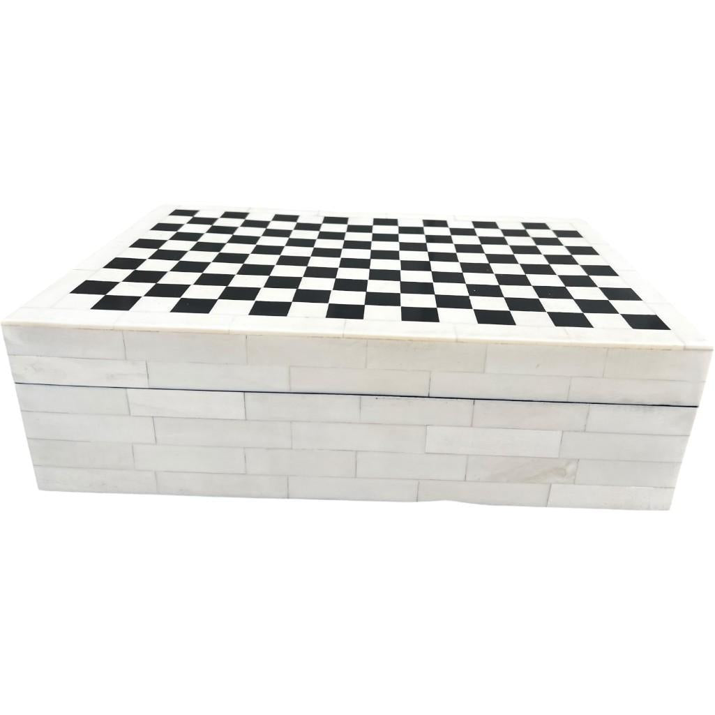 Black & White Checkered Design Polyresin Decorative Keepsake Storage Box