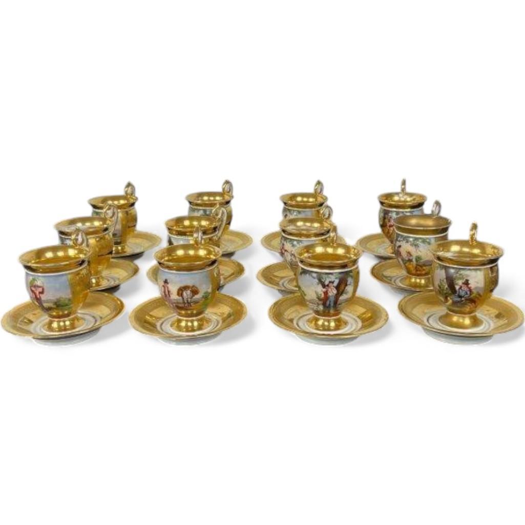 Rare French Early 19th Century Old Paris Porcelain Coffee & Chocolate Set - Antique Collectible, Luxury Home Decor, Valued at $20,000
