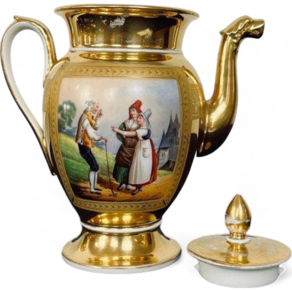 Rare French Early 19th Century Old Paris Porcelain Coffee & Chocolate Set - Antique Collectible, Luxury Home Decor, Valued at $20,000
