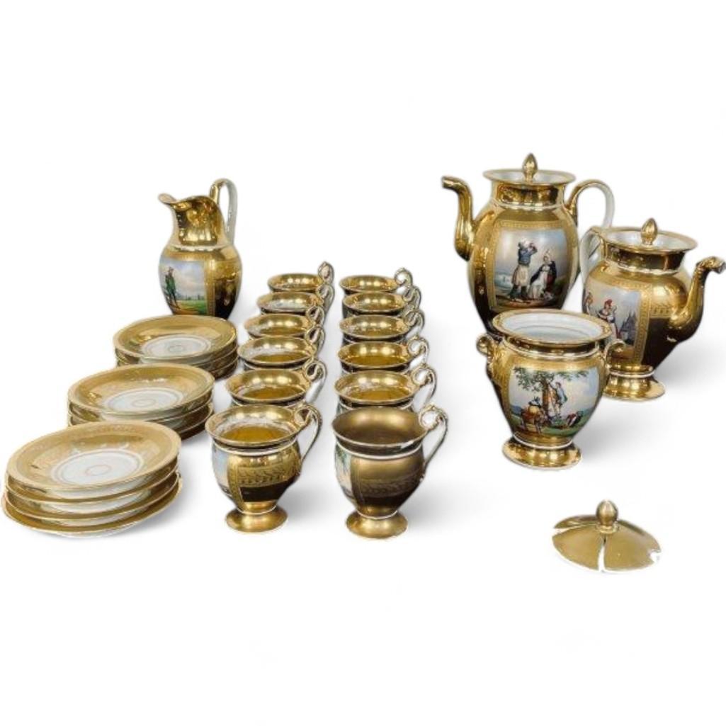 Rare French Early 19th Century Old Paris Porcelain Coffee & Chocolate Set - Antique Collectible, Luxury Home Decor, Valued at $20,000