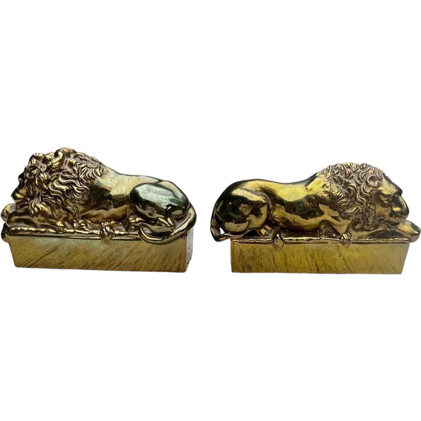 1950s Vintage Antonio Canova (1757-1822) Sleeping Lion Pair Of Cast Brass Lion Bookends