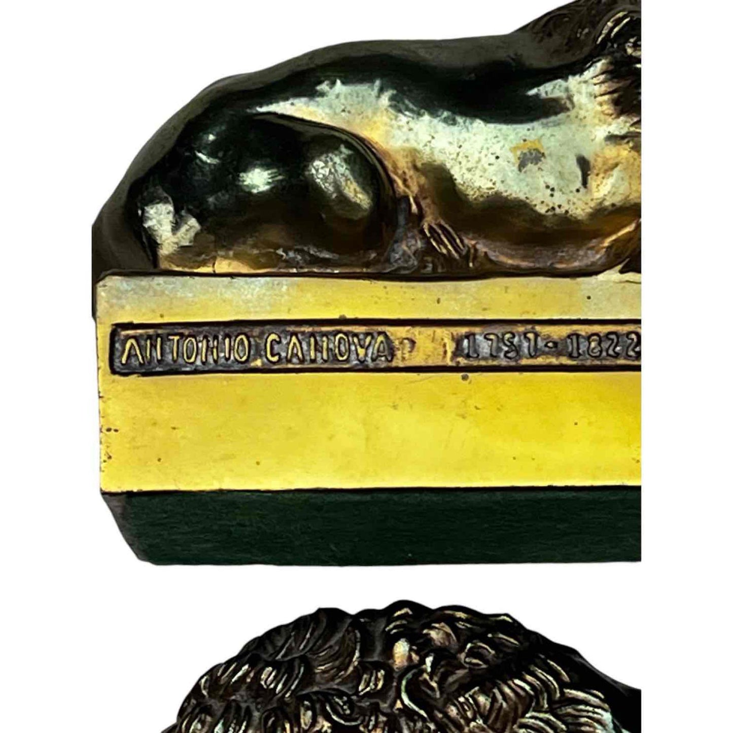 1950s Vintage Antonio Canova (1757-1822) Sleeping Lion Pair Of Cast Brass Lion Bookends