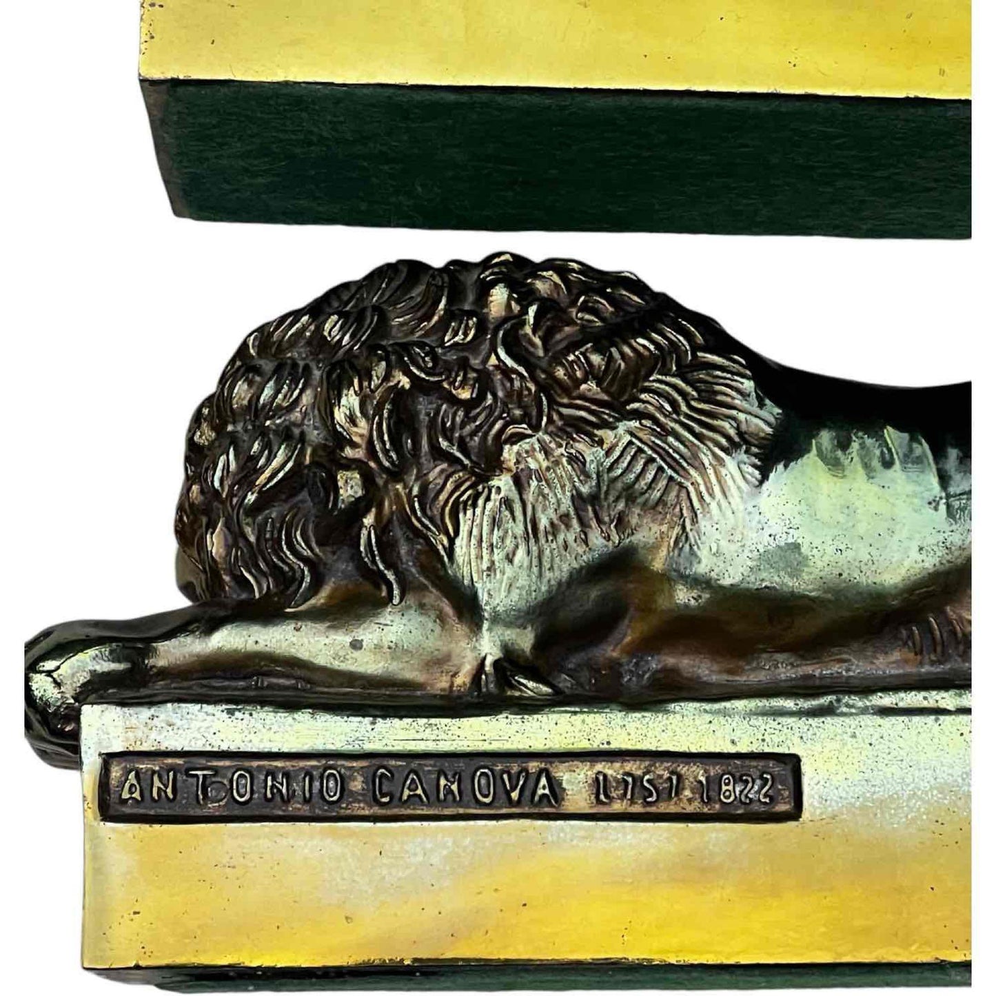 1950s Vintage Antonio Canova (1757-1822) Sleeping Lion Pair Of Cast Brass Lion Bookends