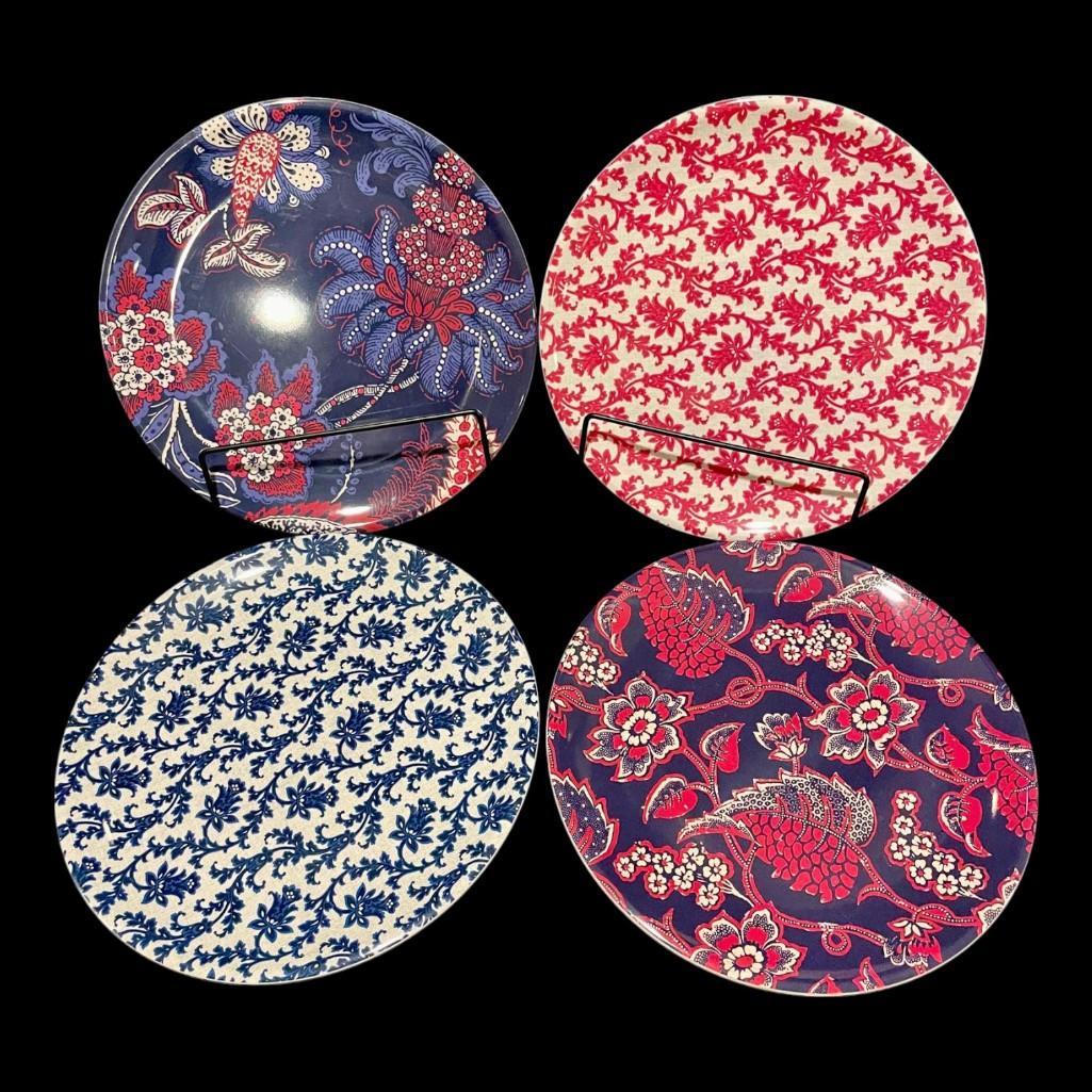 Set of 4 Williams Sonoma "Newport Floral" Melamine Dinner Plates Dinnerware