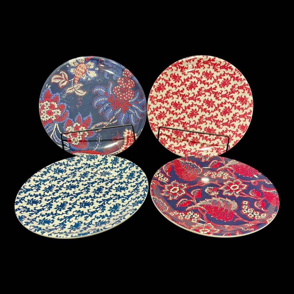 Set of 4 Williams Sonoma "Newport Floral" Melamine Dinner Plates Dinnerware