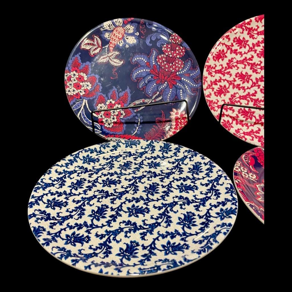 Set of 4 Williams Sonoma "Newport Floral" Melamine Dinner Plates Dinnerware
