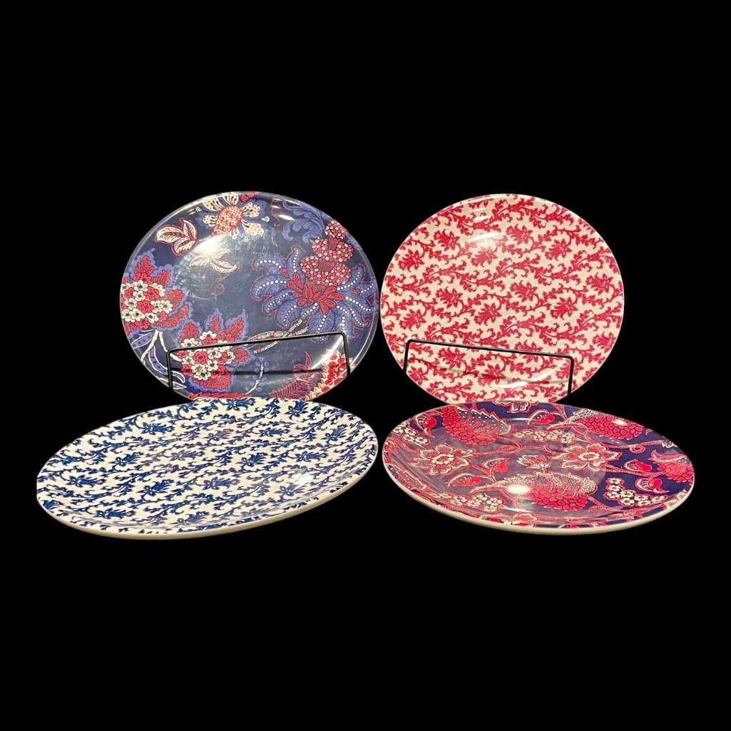 Set of 4 Williams Sonoma "Newport Floral" Melamine Dinner Plates Dinnerware