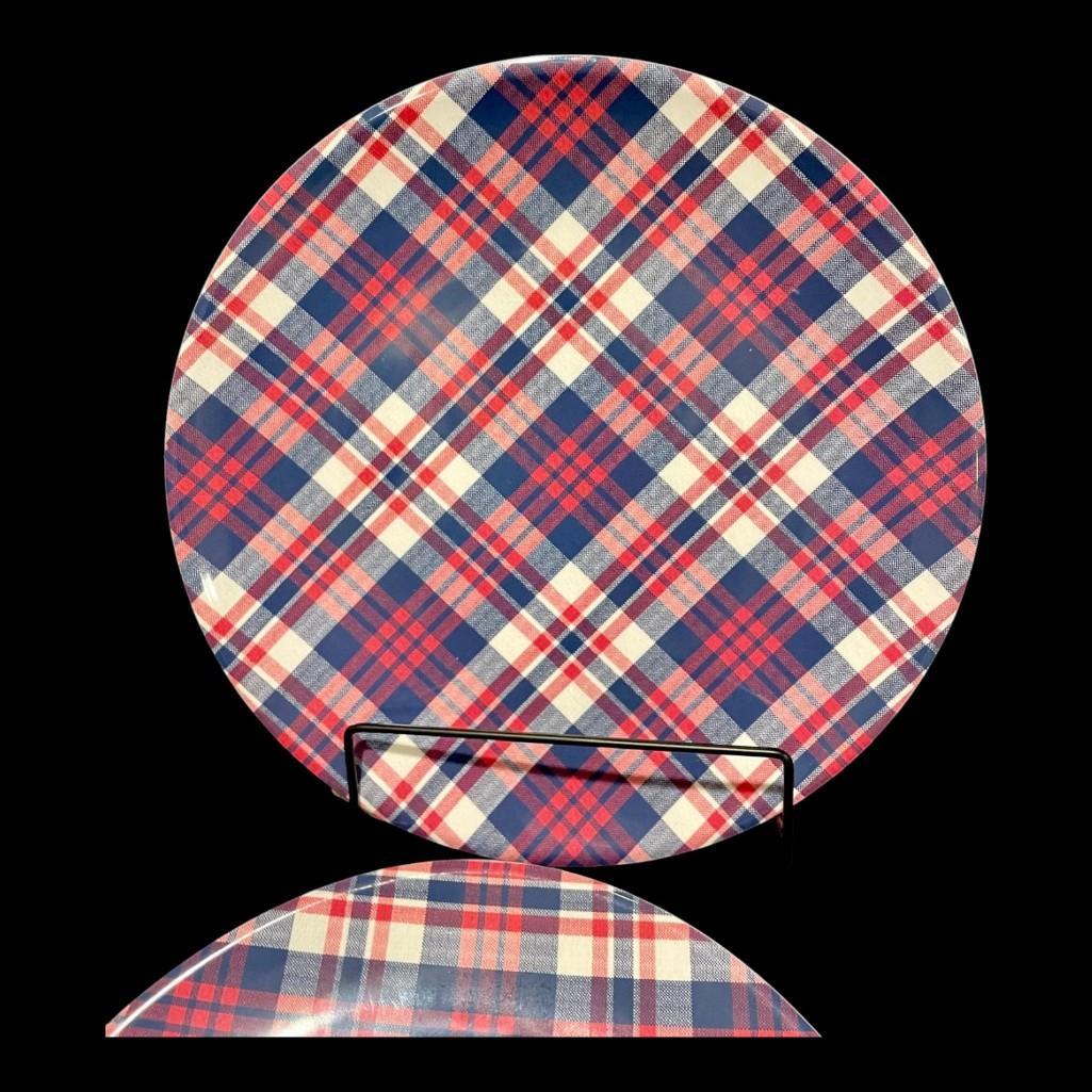 Williams Sonoma "Newport Plaid" Melamine Dinner Plates Dinnerware, Set of 4, New