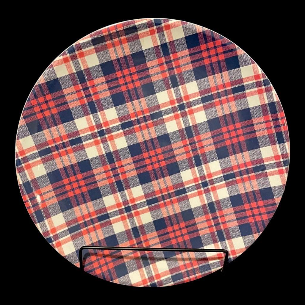 Williams Sonoma "Newport Plaid" Melamine Dinner Plates Dinnerware, Set of 4, New