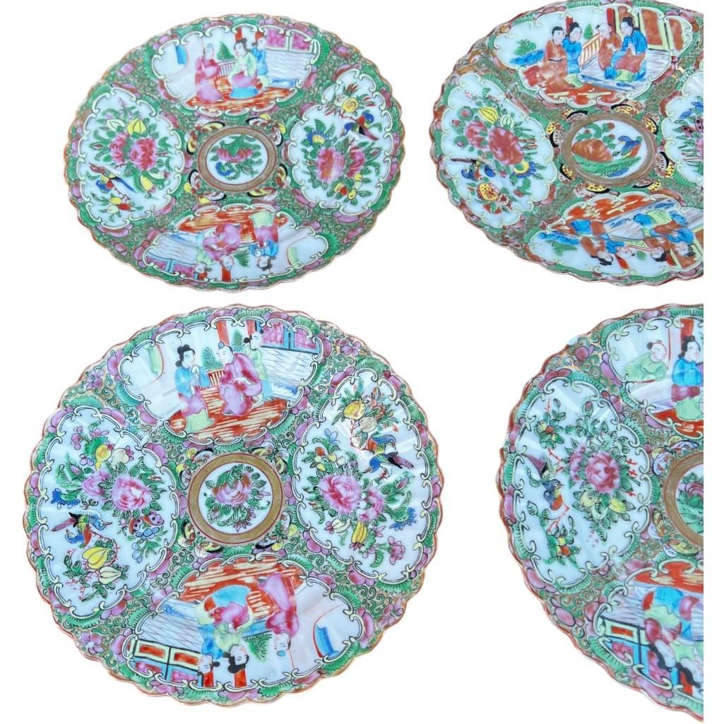 Vintage Famille Rose Medallion Dessert Plates, Set of 5