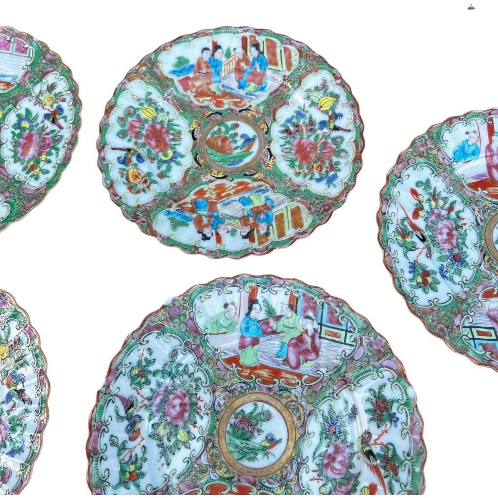 Vintage Famille Rose Medallion Dessert Plates, Set of 5