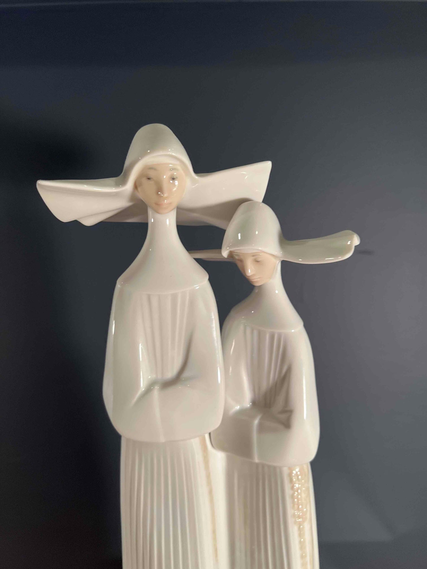 Retired Lladro Nuns Porcelain Figurine - White Gloss Porcelain, Two Nuns