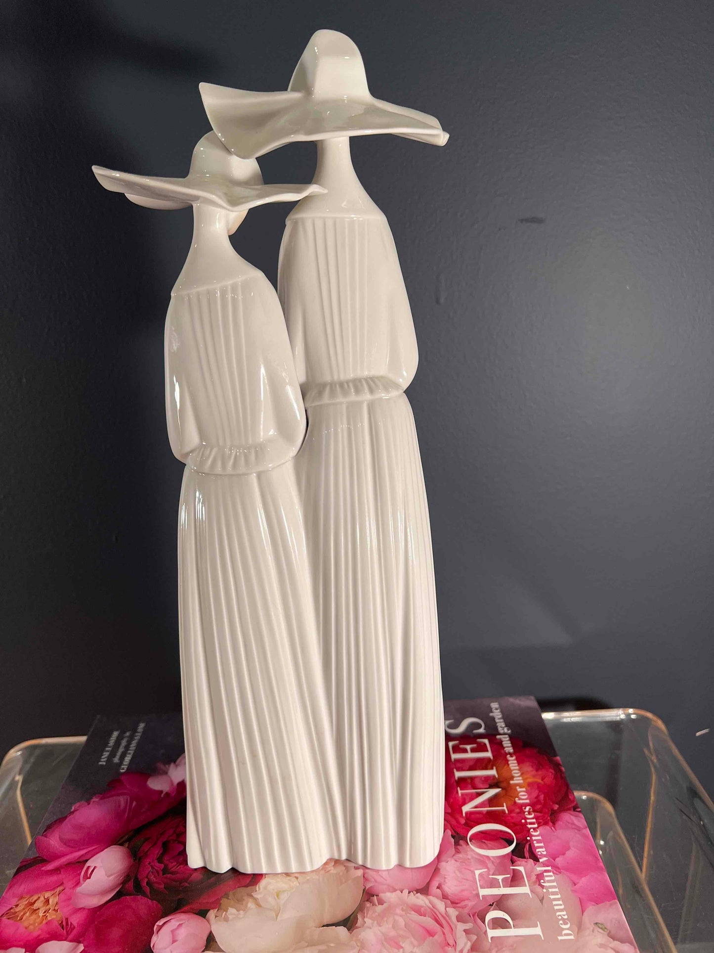 Retired Lladro Nuns Porcelain Figurine - White Gloss Porcelain, Two Nuns
