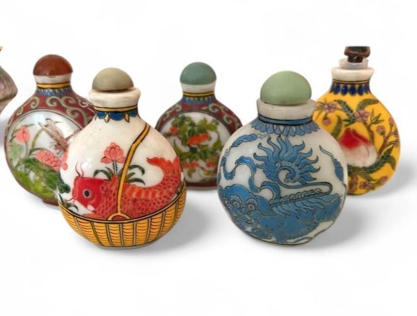 Fabulous Collection of 5 Snuff Bottles, Set of 5 Assorted Hand Made, Asian Antiques, Decor, Gift