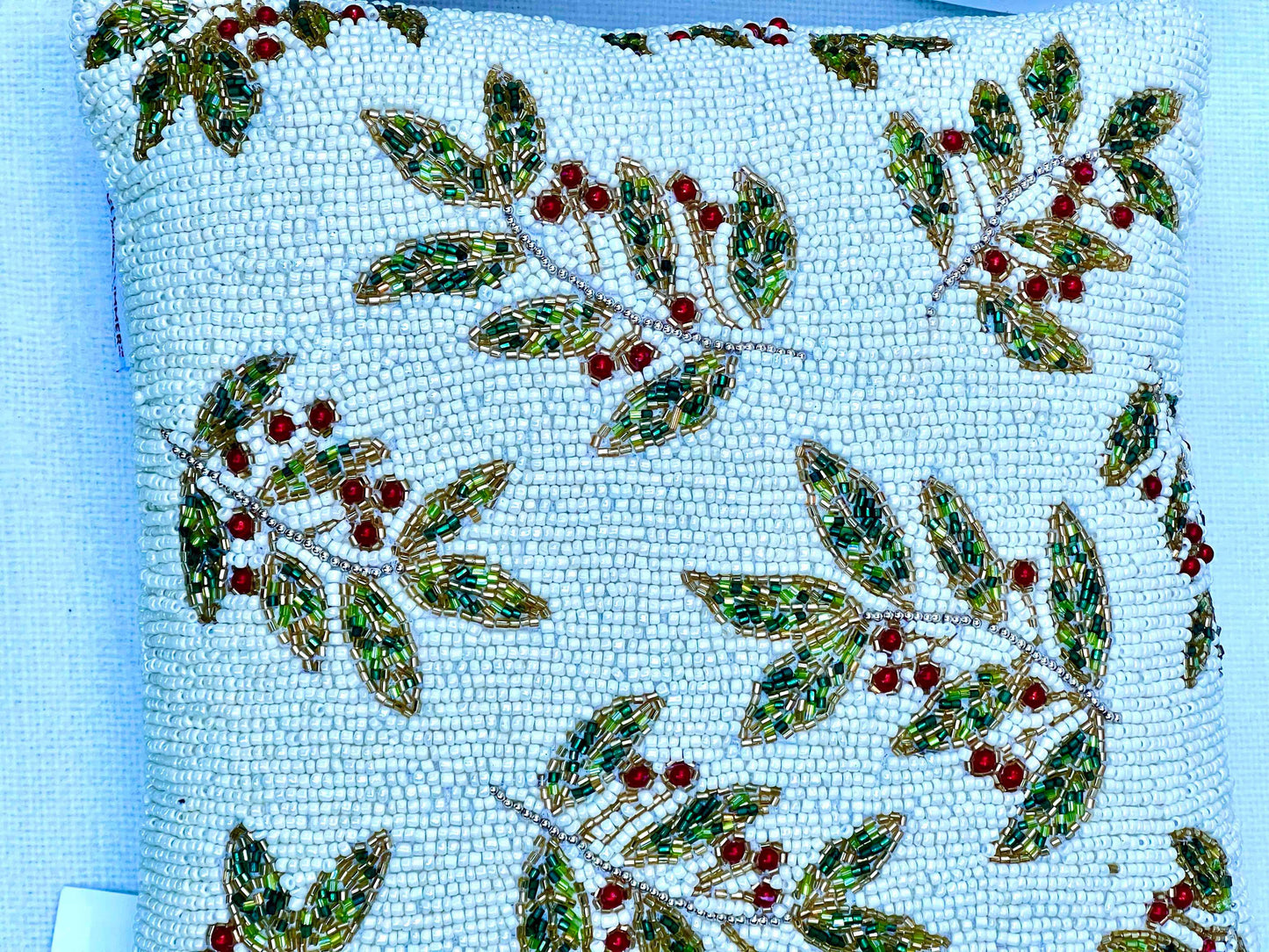 Holiday Accent Throw Pillow, Holly and Berries Motif, a Pair