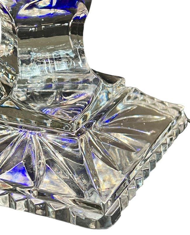 Hungarian Crystal Cobalt Cut to Clear Bohemian Crystal Queen Lace Pedestal Bowl