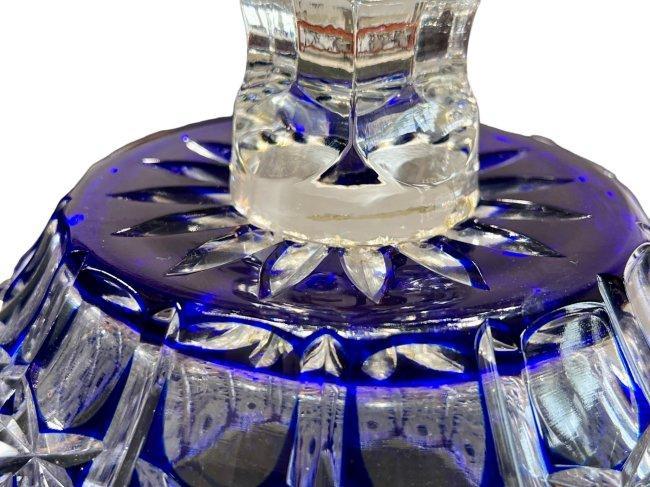 Hungarian Crystal Cobalt Cut to Clear Bohemian Crystal Queen Lace Pedestal Bowl
