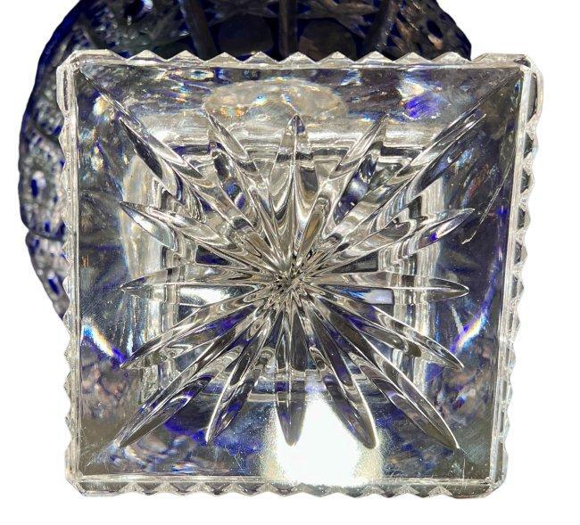 Hungarian Crystal Cobalt Cut to Clear Bohemian Crystal Queen Lace Pedestal Bowl