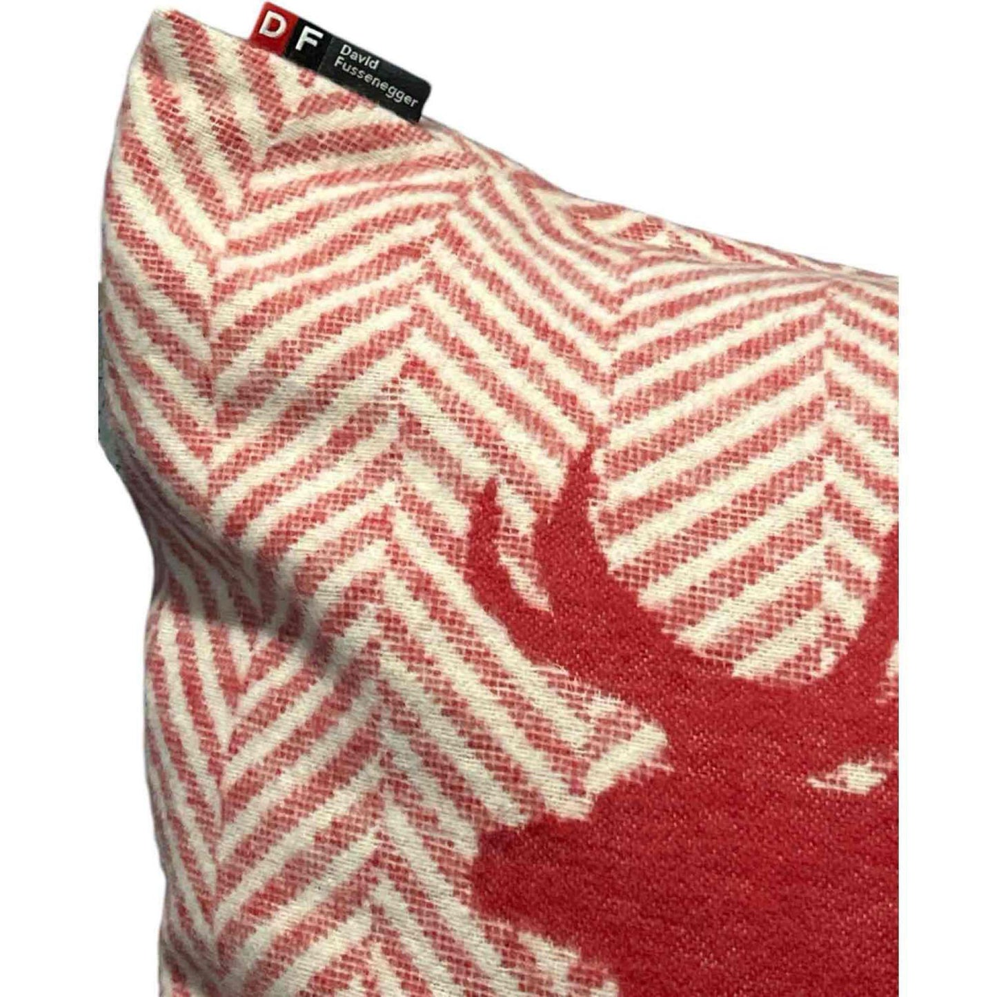 David Fussenger Luxury Austrian Decorative Accent Throw Pillow, Holiday Red And White Chevron Deer