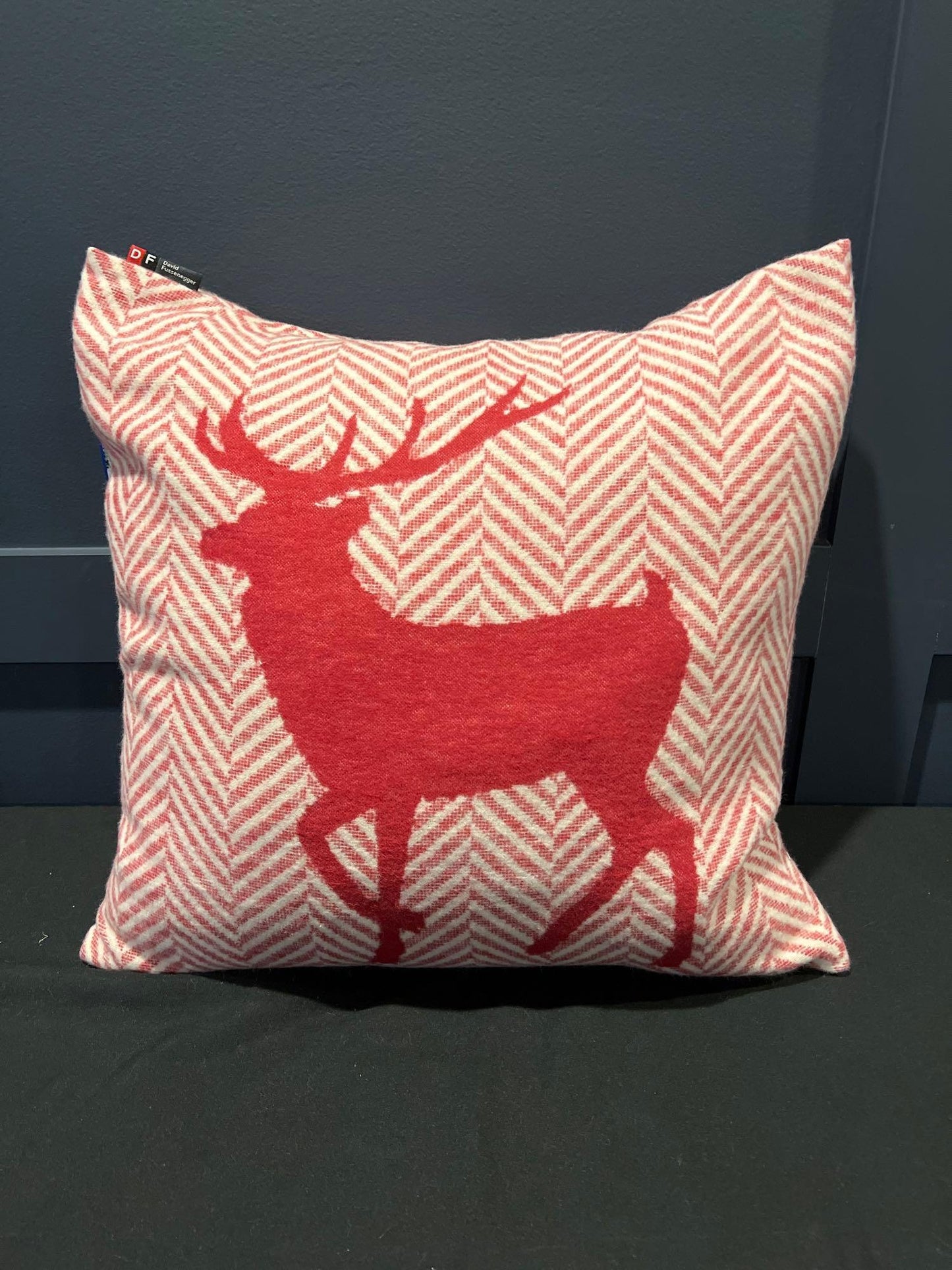 David Fussenger Luxury Austrian Decorative Accent Throw Pillow, Holiday Red And White Chevron Deer