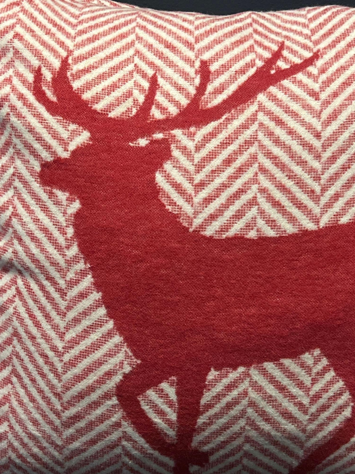 David Fussenger Luxury Austrian Decorative Accent Throw Pillow, Holiday Red And White Chevron Deer