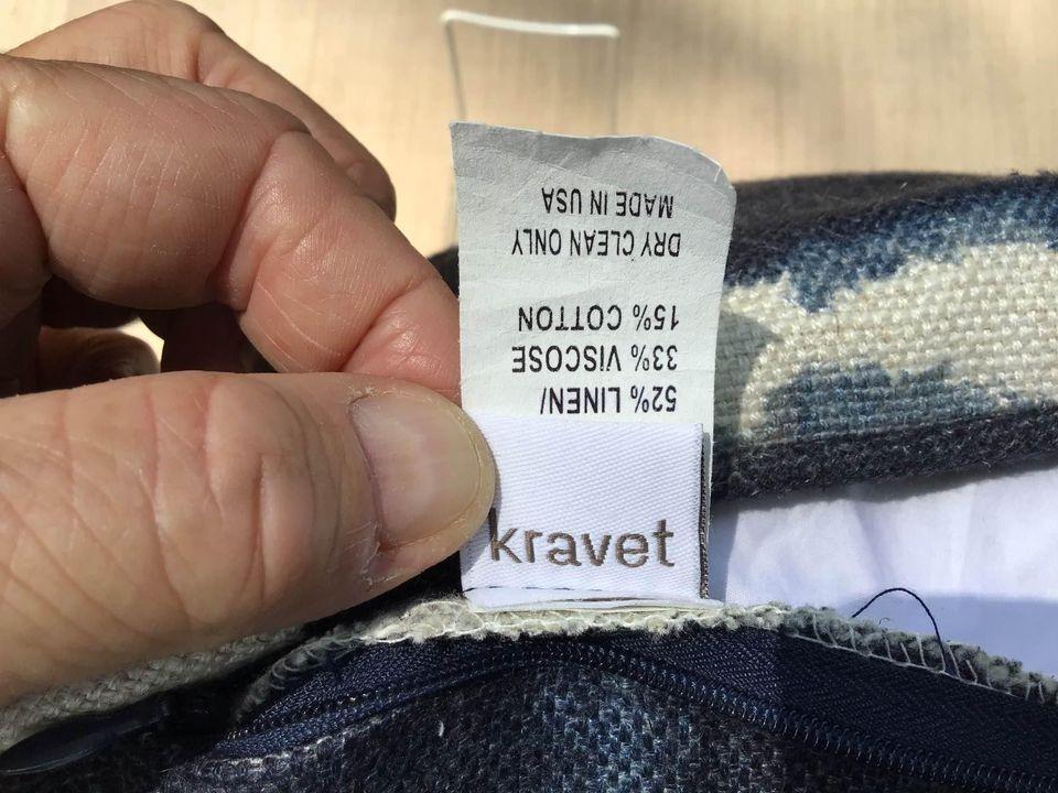 Pair of Kravet Custom Designer “Baturi" Indigo Linen/Cotton/Feather Pillows, Tie Dye Throw Pillow