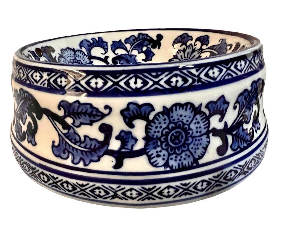 Pair of Chinoiserie Blue and White Ceramic Pet, Dog, Cat Feeding Bowls