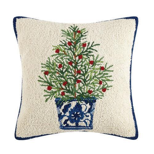 Wool Hook Decorative Accent Pillow Decor, Holiday Tree Motif, a Pair