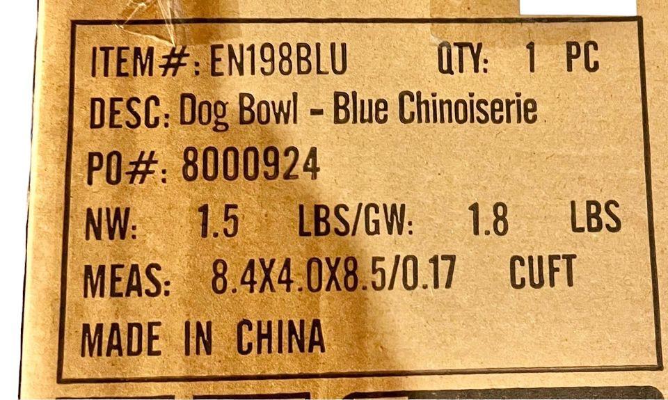 Pair of Chinoiserie Blue and White Ceramic Pet, Dog, Cat Feeding Bowls