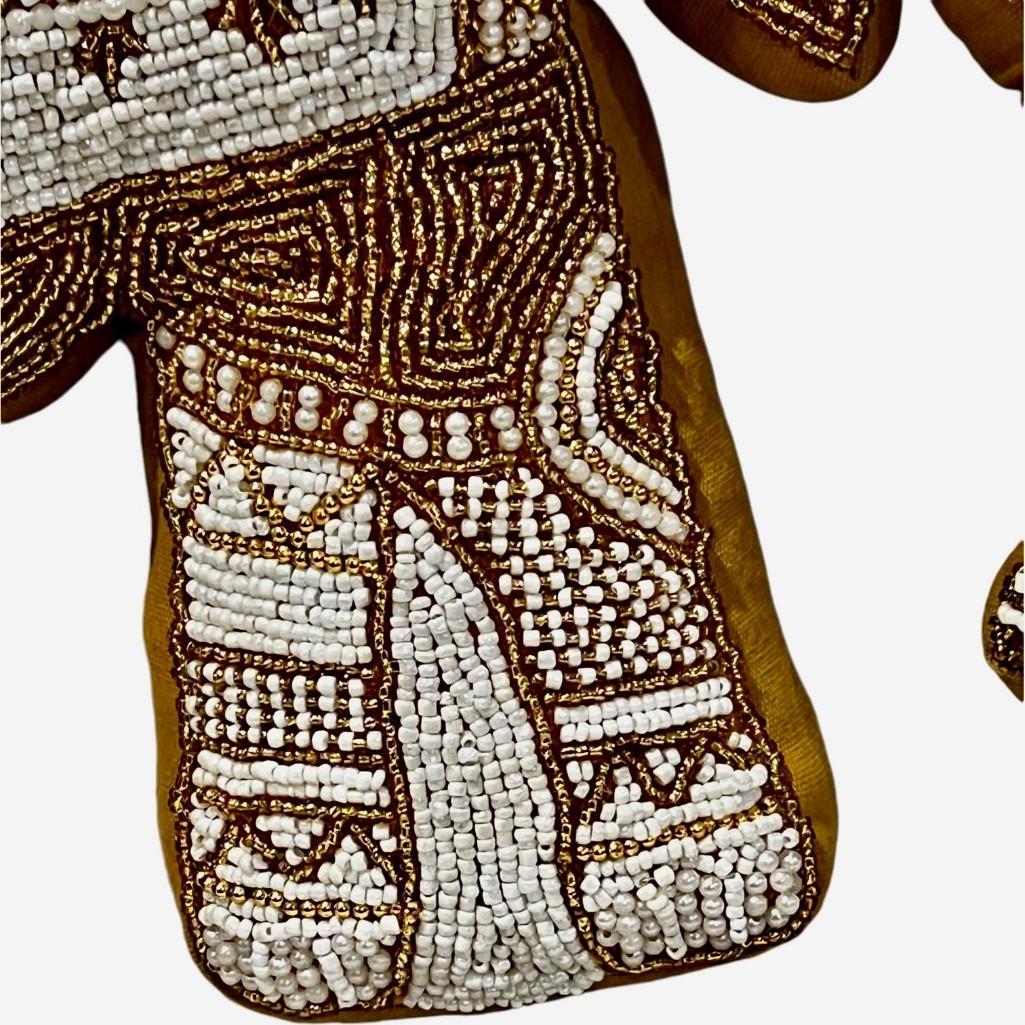 Mustard Velvet Elephant Hand-Beaded Embroidered Decorative Pillow