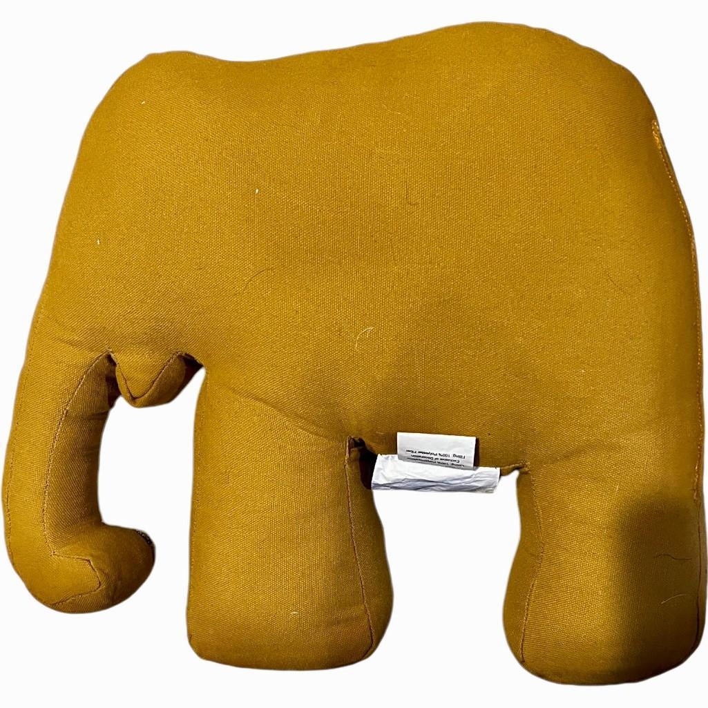 Mustard Velvet Elephant Hand-Beaded Embroidered Decorative Pillow