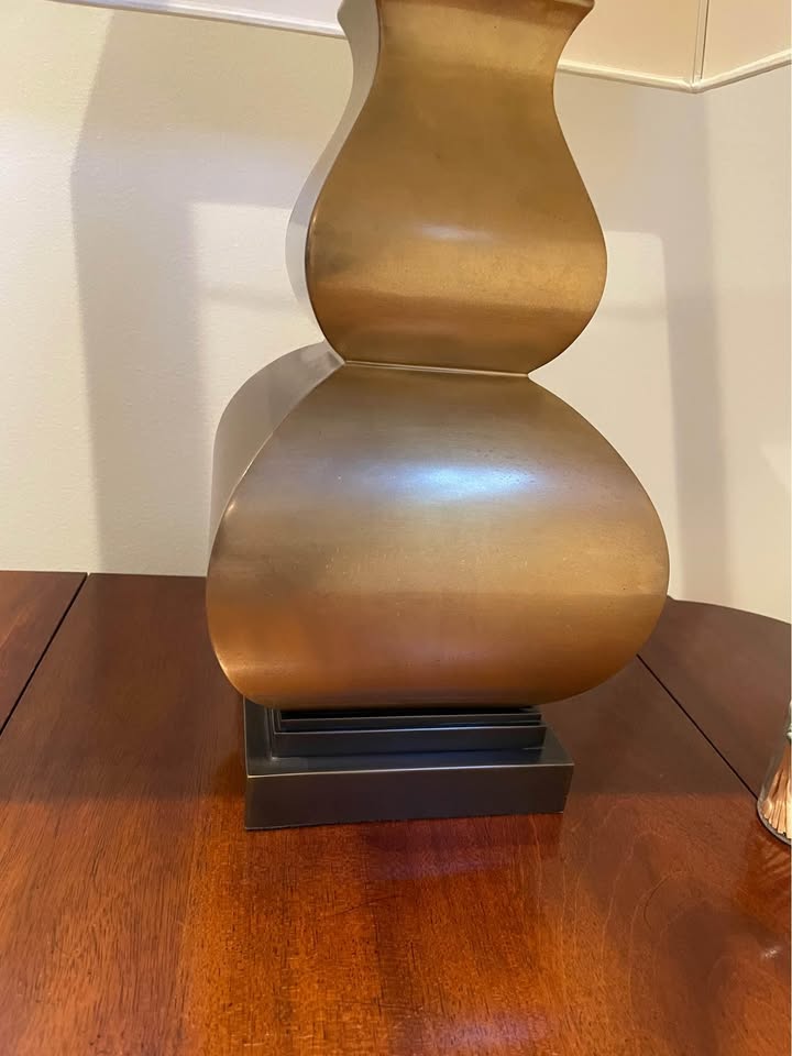 Chapman & Myers Fang Gourd Table Lamp in Antique-Burnished Brass with Linen Shade W18" x H27"