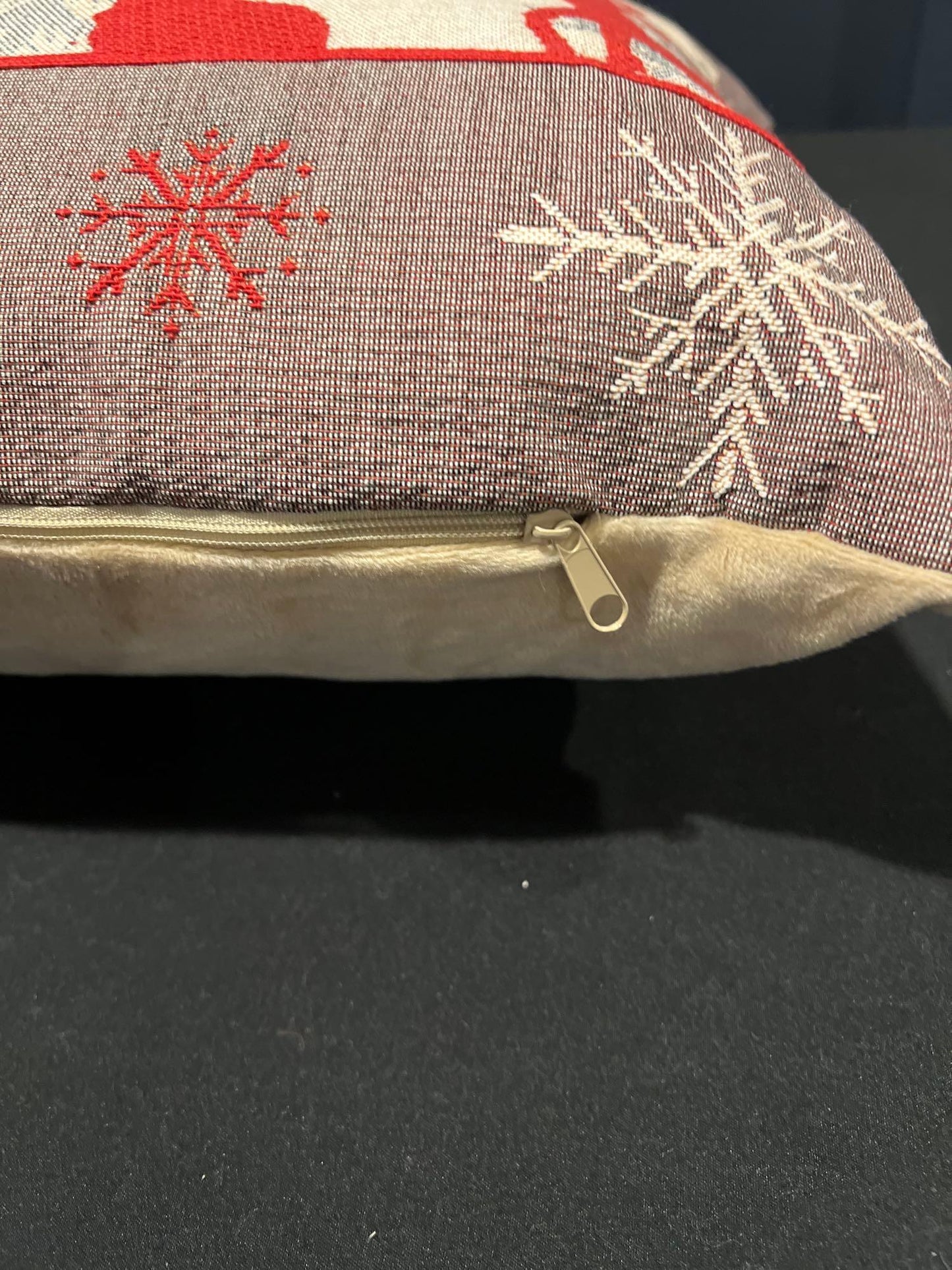 Luxury Tapestry Lumbar Pillow by Rolande Du Dreuilh French Designer - Nude Reindeer Motif, Christmas Decorative Pillow